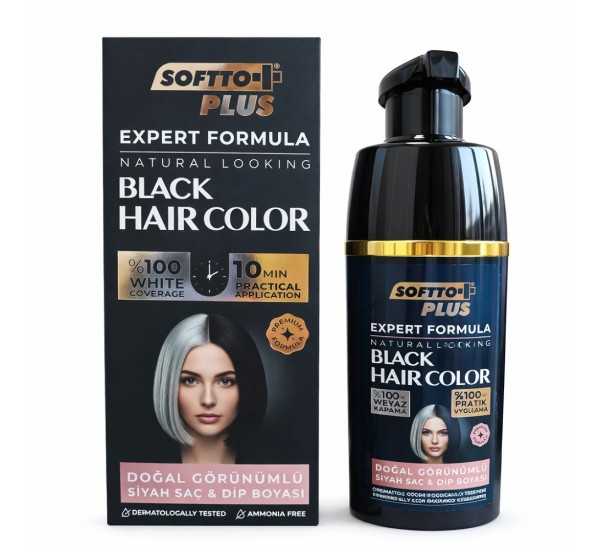 БОЯ ЗА КОСА SOFTTO PLUS EXPERT WOMAN BLACK HAIR COLOR  – ЧЕРНА,  ДЕЙСТВА СЛЕД 10 МИНУТИ  400ml
